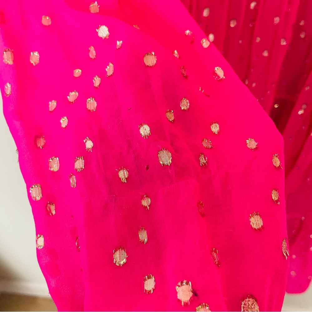 Lilly Pulitzer Hot Pink Tiered Long-Sleeve V-Neck Dress with Gold Dots - Picture 8 of 8